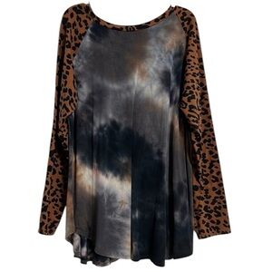 Women’s Ladies Leopard Tie Dye Top Blouse Size 1X